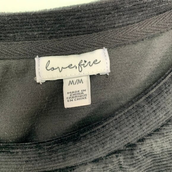 Love, Fire Shirt Medium Black Corduroy Drawstring Waist Long Sleeve - Picture 2 of 9